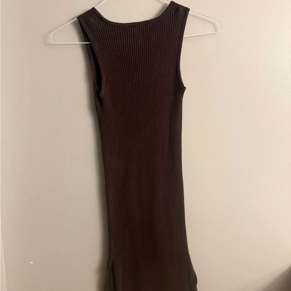 Magaschoni Chocolate Brown Ribbed Midi Dress